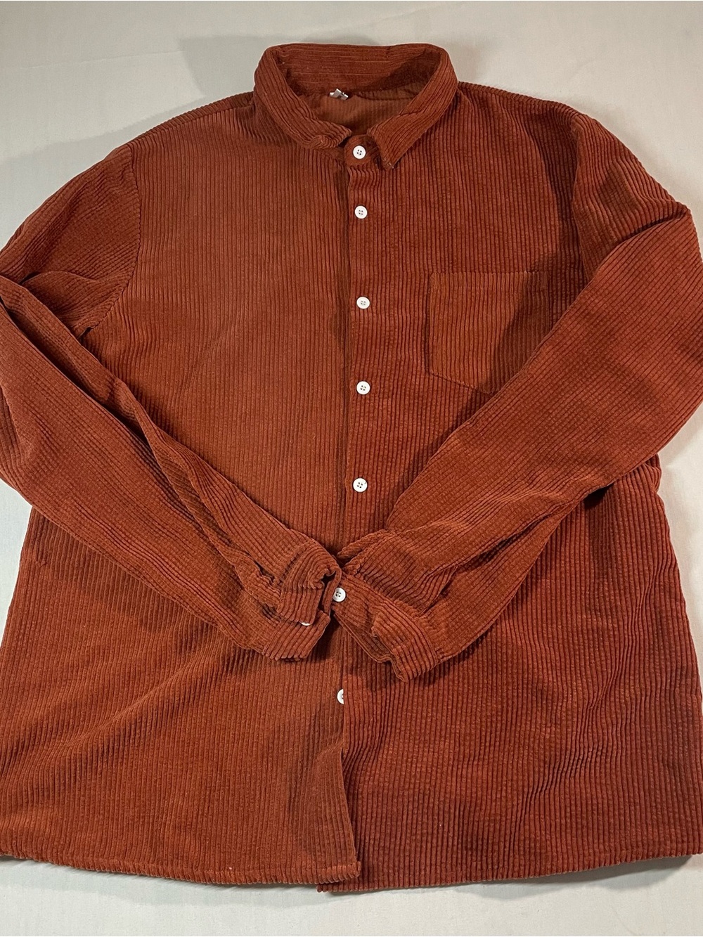 Men's Corduroy Button-Up Shirt Jacket in Rust